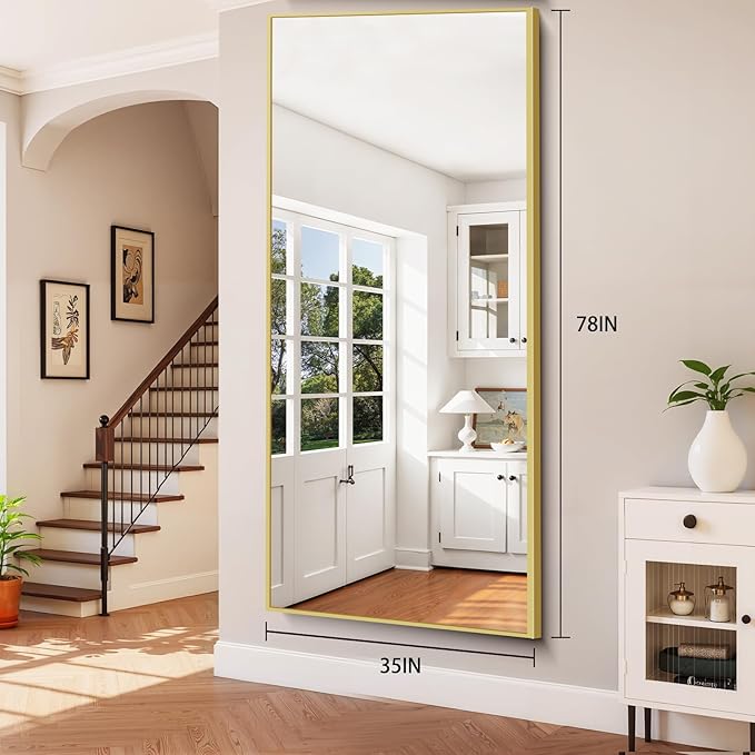 78"x35" Floor Mirror Full Length - Standing Mirror with Aluminum Alloy Frame, Large Body Mirror for Bedroom, Living Room, Wall Mounted or Leaning