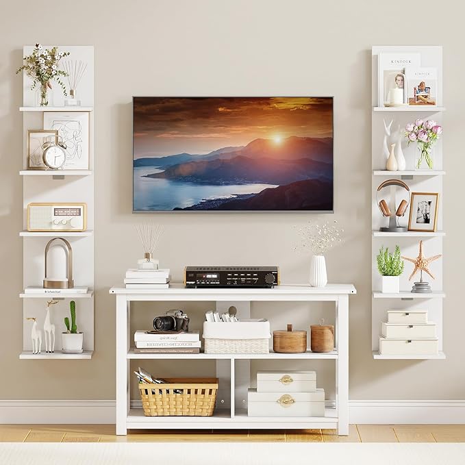 Giantex 5 Tier Wall Shelf Unit Set of 2, Narrow Vertical Floating Shelves for Home Decoration and Storage Organizer, Lack Wall Shelf, Wall Mounted Display Shelves for Bedroom, Living Room, White