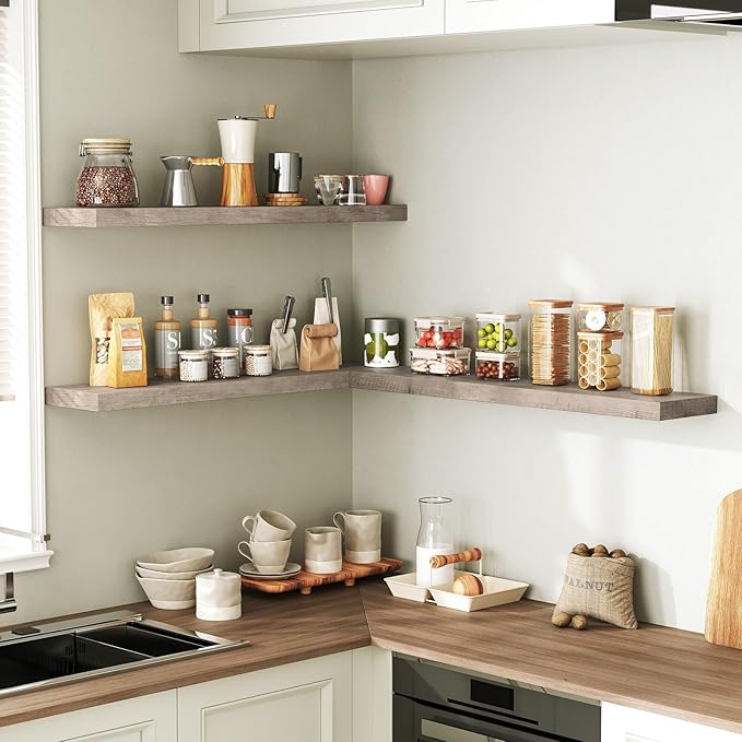 RALGEND Floating Shelves for Wall, 1.5" Thick Wall Shelf Set of 3 with Invisible Brackets, L31.5 x W7.9 Hanging Book Shelves Farmhouse Home Decor for Bathroom, Living Room, Bedroom, Greige 8301BJP3BG