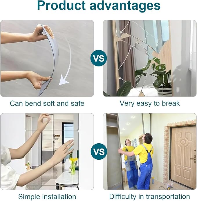Full Length Wall Mirror Tiles - 12 PCS, 14x12 Inch Frameless Mirrors for Bedroom, Home Gym, Bathroom, Door – Shatterproof Mirror Tiles