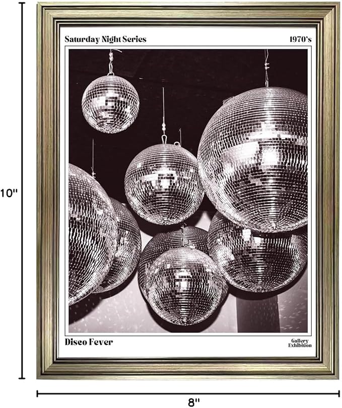 Disco Ball Decor, Vintage Framed Print Posters for Room Aesthetic, Trendy Retro 70s Decor Funky Wall Art, Preppy Bar Cart Canvas Artwork