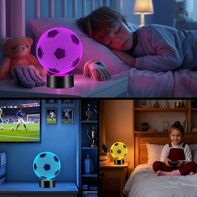Linkax Soccer Gifts for Teens Boys Girls, Soccer Ball 3D Illusion Lamp Night Light Room Decor, 16 Colors Change 6 7 8 9 10 11 12 Year Old Boy Sports Fan Birthday Gifts