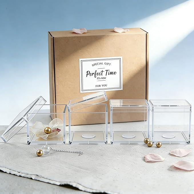 KissYou Small Acrylic Box with Lid Clear Candy Boxes for Display Graduation Wedding Birthday Party Candy Boxes Acrylic Decoration Plastic Square Cube