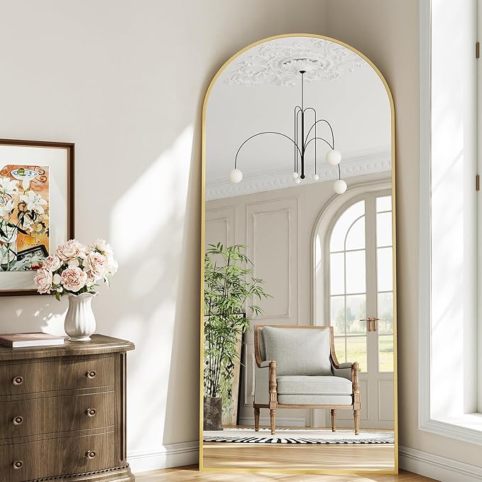 Large Full Length Mirror, 30"x71" Arched Floor Mirror Full Length with Stand, Room Decor Big Full Body Mirror with HD Tempered Glass Aluminum Frame for Bedroom Living Room,Gold