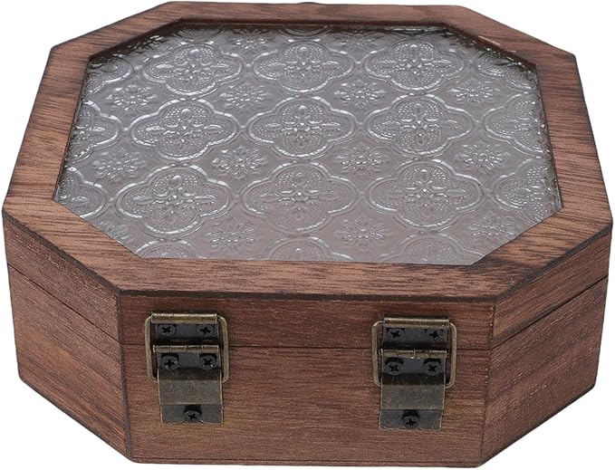 Zerodis Vintage Wooden Jewelry Box Jewelry Boxes Rural Style Glass Lid Wooden Makeup Organizer Box Dressing Desk Decorative Cosmetics Storage Case for Trinkets Sundries Vintage