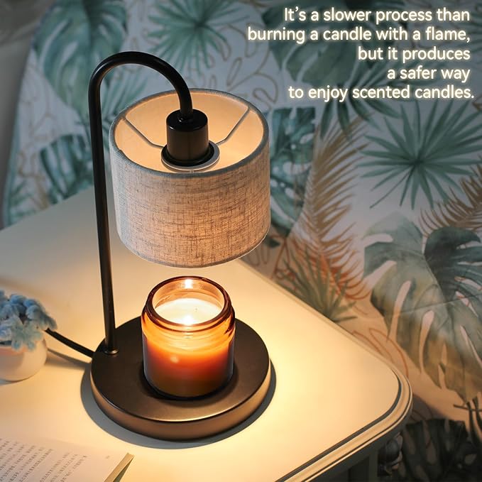 FINCMY Candle Warmer Lamp with Timer, Dimmable Candle Wax Warmer Candle Lamp Warmer for Scented Candles with 2 Bulbs, Mothers Day Gifts Birthday Gifts for Women Home Decor - Linen