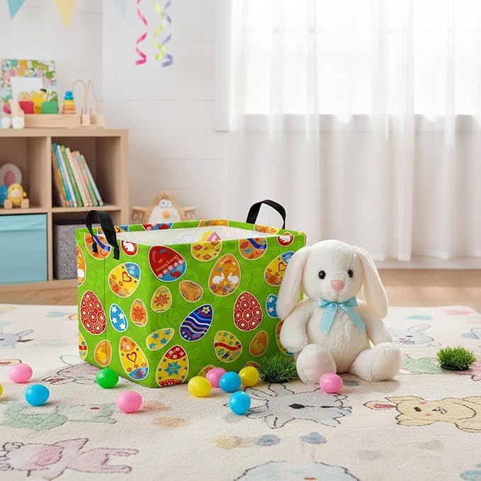 Large Rectangular Cute Kid Easter Basket Empty Bunny Eggs Easter Basket Gift Spring Room Storage Organizer Décor (E-08)