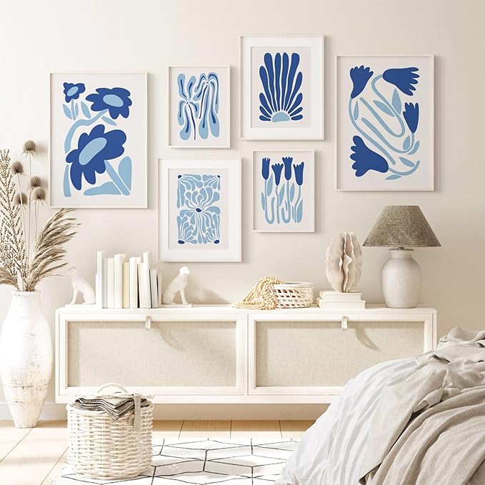 Matisse Flower Wall Art Prints Blue Abstract Wall Decor Aesthetic Canvas Wall Art Picasso Gallery Posters Matisse Preppy Pictures Flower Paintings for Bathroom 8x10 Inch Unframed Set of 6