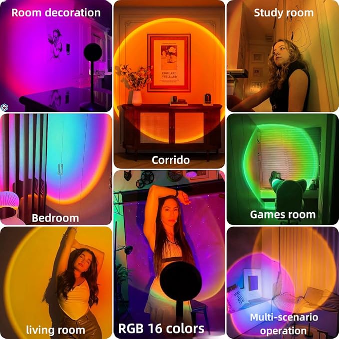 JIMEI Sunset Lamp Projector Led Lights for Bedroom Night Light RGB Lights Sun Sunlight Sunrise Lamp 10w 360° Rotation Mood Lighting Home/Room Decor Gifts for Women,Desktop Multicolor