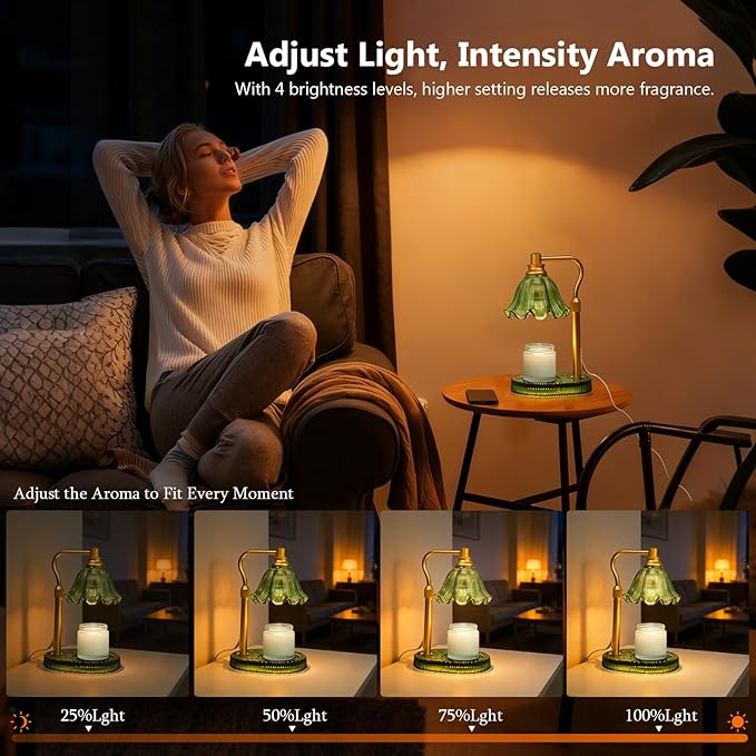 Candle Warmer Lamp with Timer Dimmable, Adjustable Candle Warmer Lamp for Jar Candles 3-Wick, Flameless Smokeless Candle Heater with 2 Bulbs, Home Decor Birthday Mothers Day for Women Mom