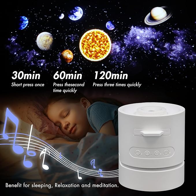 Planet Projector Night Light for Bedroom,Starry Galaxy Light Projector with Bluetooth Speaker,White Noise,Timer,Rechargeable Star Mood Light with 6 Discs for Adults Kids,Party,Gift