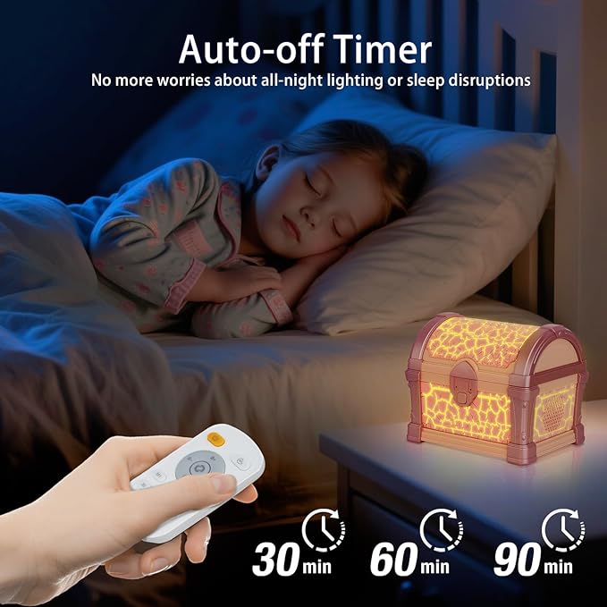 Pink Treasure Chest Night Light for Girls - 7-Color Northern Lights Projector Aurora Light Projector with Auto Timer, Dimmable Kids Bedroom Lamp for Girls Sleeping & Dreaming & Kids Room Decor