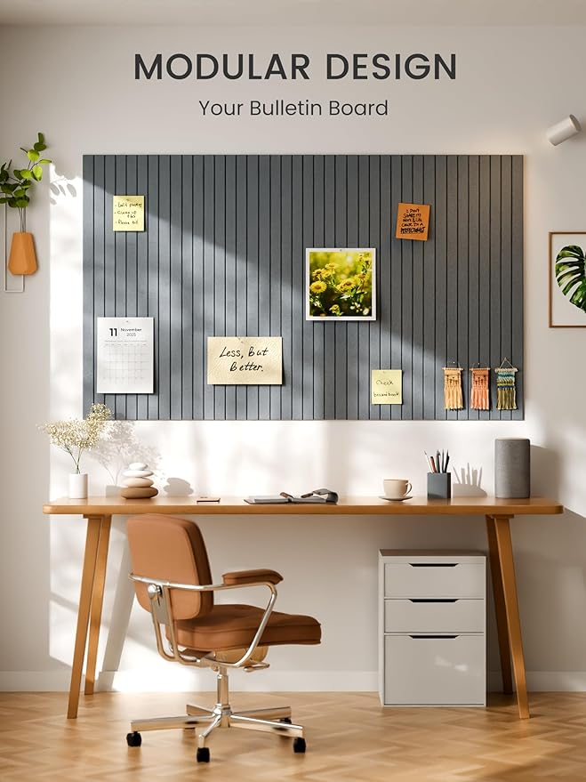 Bumusty Large Cork Board Alternative-36 x 24" Felt Bulletin Board Tiles, with 30 Pushpins, 40 Adhesive Tabs, Fine-Stripe 6-Pack, Cork Boards for Office Push Pin Board Felt Board-Blue Gray