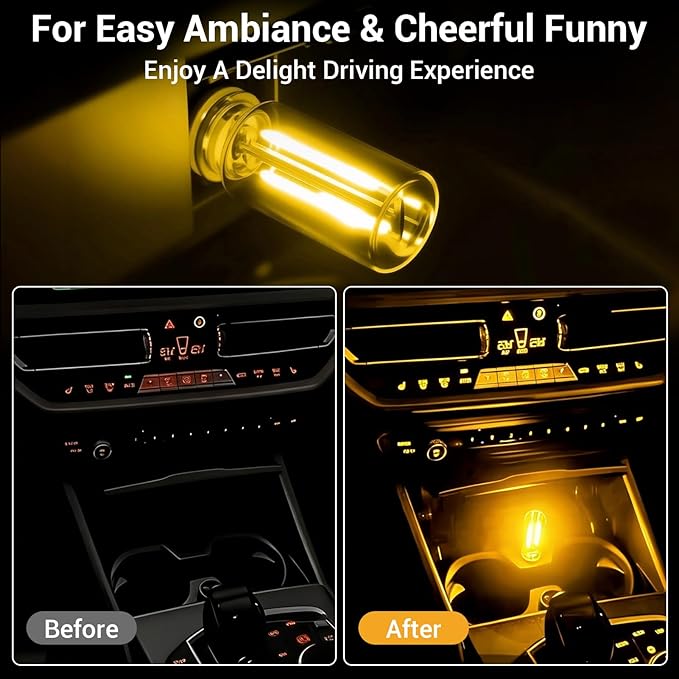 Car USB Light Bulbs, Retro Glass Bottle LED Night Lamp with Touch Dimmable Control, Portable Interior Ambient Lighting for Vehicle, Bedroom, Hallway, Camping, Gift for Christmas or Birthday,Warm White