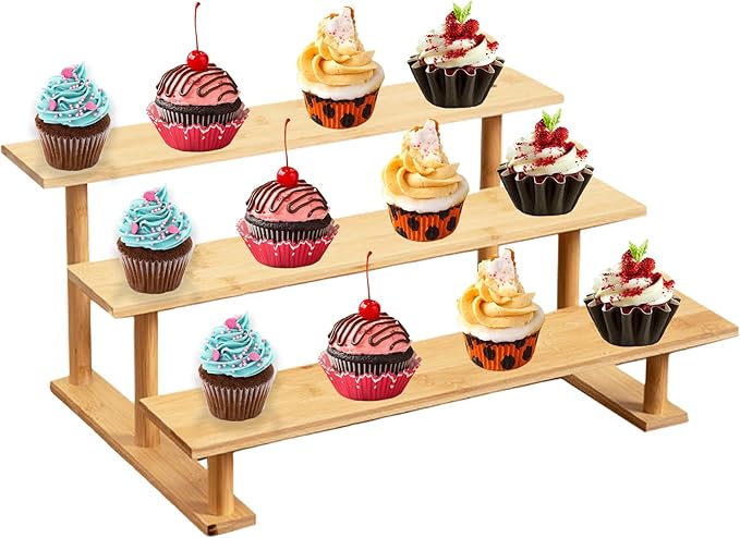Riser Display Stands Wooden Cologne Organizer 3 Tier, Makeup Organizer for Vanity, Cupcake Stand Holder, Shelf Risers for Figures, Dessert Shelves for Party, Skin Care for Decoration Tray