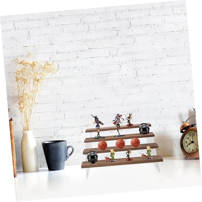 Levemolo Acrylic Wood Figure Display Rack 4-tier Handicrafts Storage Shelf Picture Holders for Side Table Makeup Organizer