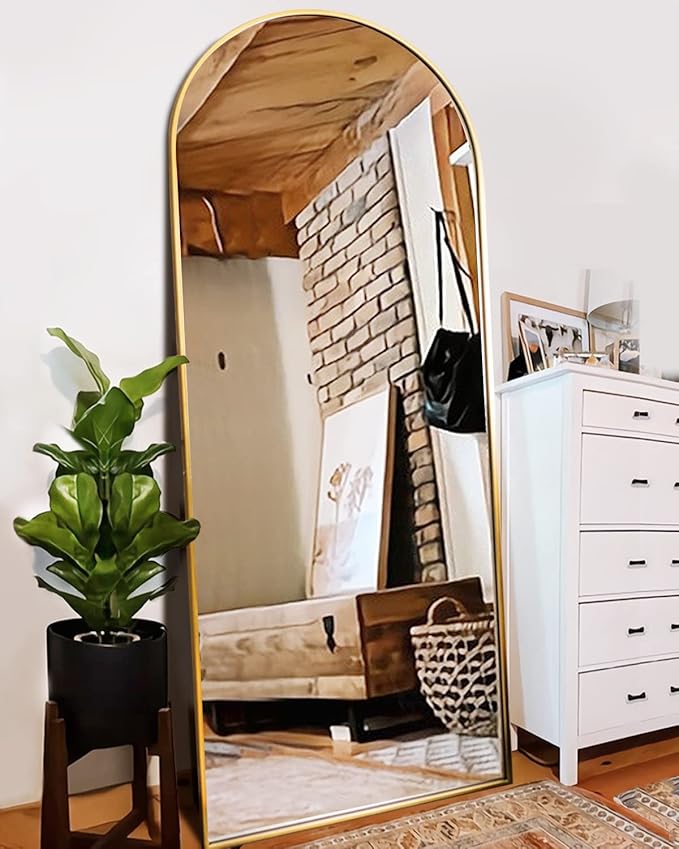ITSRG Full Length Mirror with Stand, 34"x76" Floor Mirror Freestanding, Arched Wall Mirror, Oversized Mirror, Gold Arch Mirror, Wall Mounted Mirror for Bedroom(Gold)