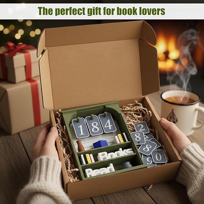 Books Read This Year Counter, Books Read Tracker for Reading Goal, Bookend Decor Book Accessories for Reader, Librarian and Teacher Reading Challenge Display (Olive)