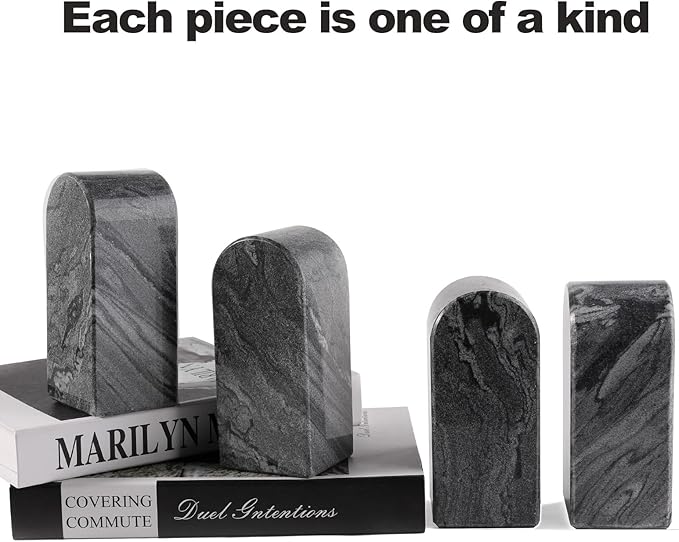 Koville African Natural Marble Bookends for Shelves, 7lbs Heavy-Duty Marble Book Holders, Decorative Book Ends, Bookshelf Apartment Decor for Normal Books/CD/Video Games