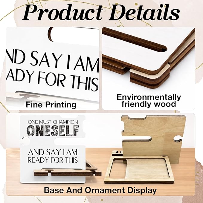 Inspirational Office Gift - Multi-functional Desk Organizer - Motivational Positive Office Quote Wooden Decor Sign for Coworker Desk Shelf Table