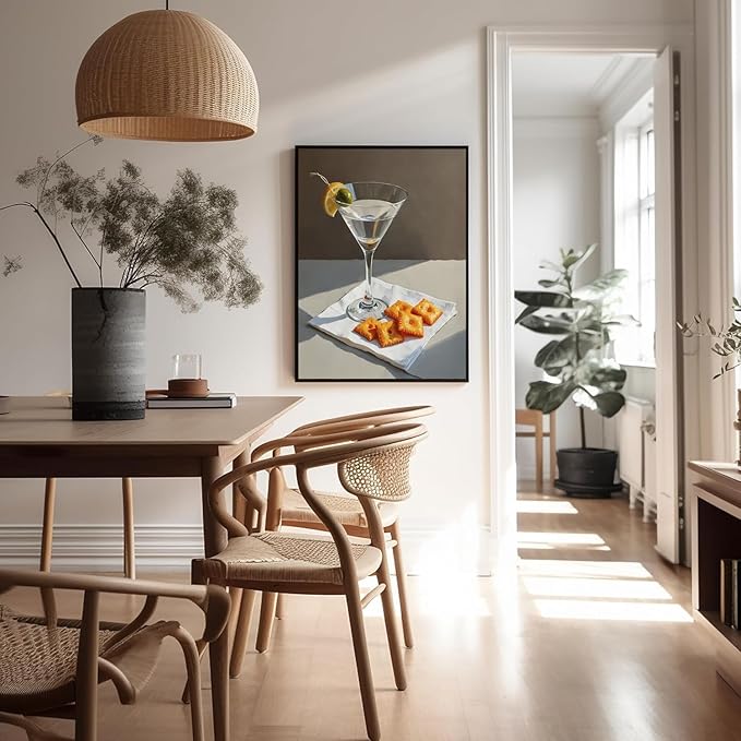 Set of 6 Trendy Cocktail Poster Martini and Cheese Crackers Prints Bar Cart Accessories Decor Retro Cocktail Wall Art Red Wine Canvas Room Decor Pictures for Apartment Dorm Unframed 12x16 inch