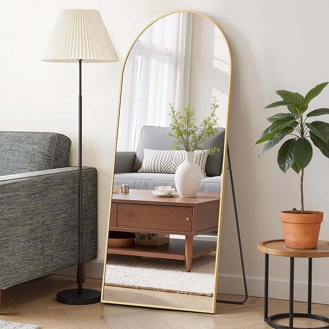 Mirror Full Length 56"x21" Full Body Floor Mirror with Stand, Shatterproof Glass, Aluminum Alloy Frame, Free Standing Wall Mounted or Leaning Arched Mirrors for Bedroom Living Room Entryway