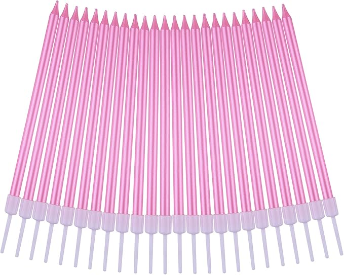 PHD CAKE Pink Long Thin Metallic Birthday Candles, Cake Candles, Birthday Parties, Wedding Decorations, Party Candles