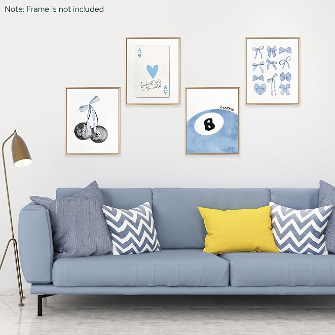 BAKBRAND Wall Art Minimalist Aesthetic Wall Decor Coquette Modern Canvas Decor Posters Trendy Preppy Bow Picture Print Painting for Bedroom/Living Room, Set of 4 Pcs Unframed (AC1, Sky Blue, 8W" x 10L")