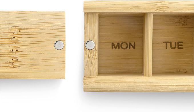 Bamboo Weekly Pill Organizer - 7 Day Wood Tablet Box - Ideal Aesthetic Pill Organizer for Vitamins or Supplements?
