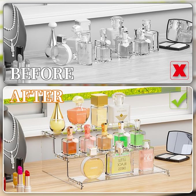 Yieach 3 Tier Acrylic Display Stands for Cupcake Stand,Dessert,Perfume Stand Organizer and Figurine Display Shelf,Tiered Clear Acrylic Display Risers for Cologne,Collection,Spice Rack,Perfume Display