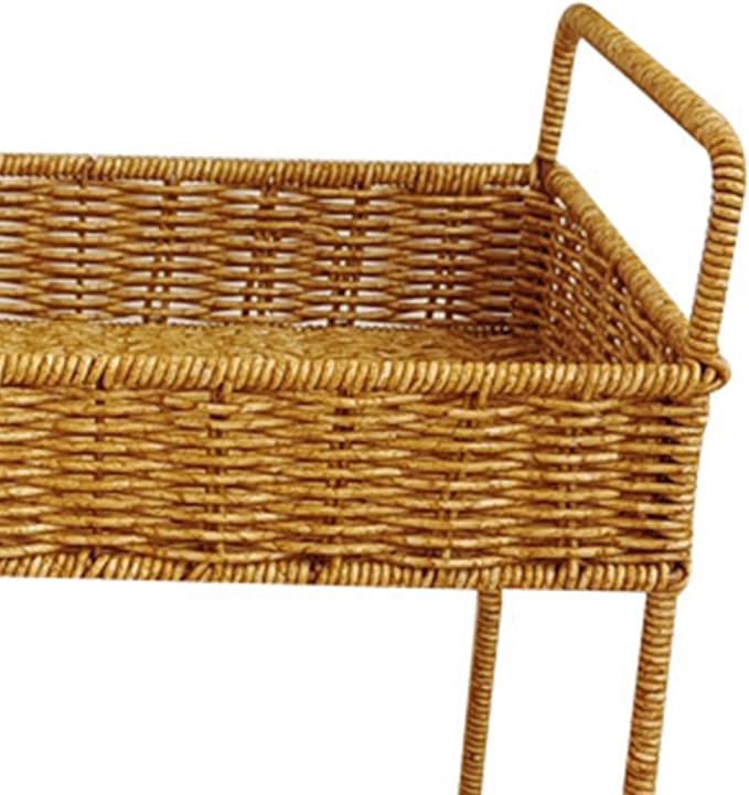 Handmade Woven Basket 2 Tier Storage Rack with Handle, Farmhouse Desk Organizer Shelf for Office Bookshelf Home Umbrellas 12.40x8.66x15.55inch