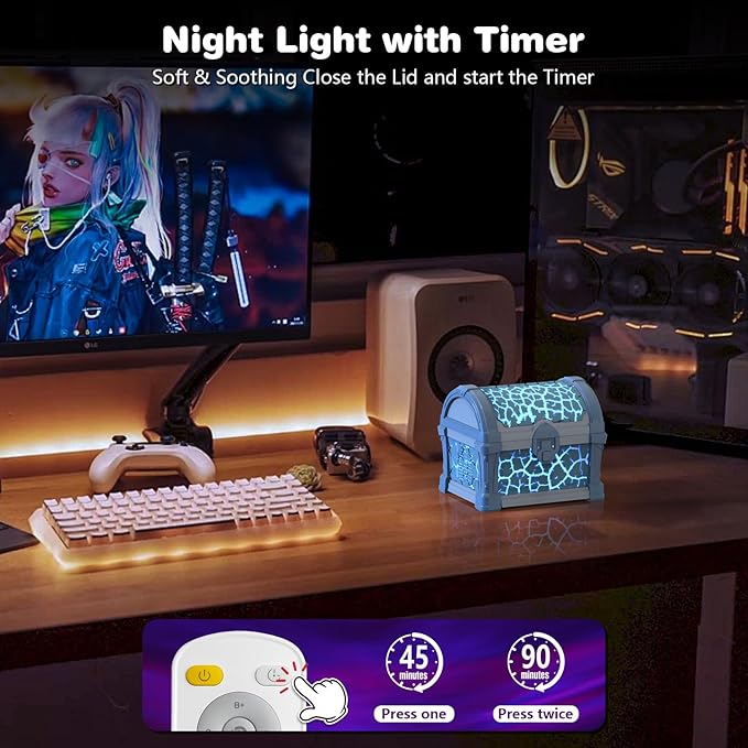 Northern Light Galaxy Projector Treasure Chest Projection – Aurora Projectior with White Noise and Bluetooth Speaker, Night Light Boy Room Decor, Gift for Kids Teen (Blue)