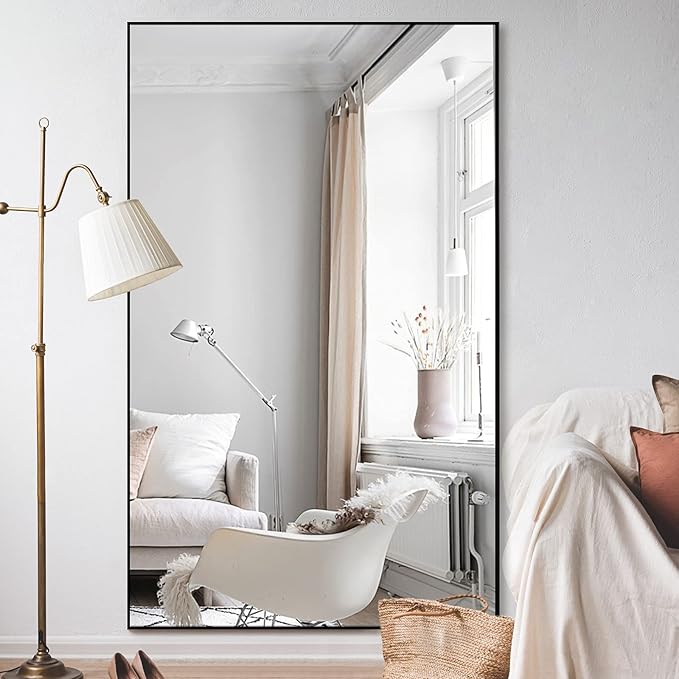 NeuType Full Length Mirror Floor Mirror, Long Mirror Full Body Dressing Mirror, Large Wall Mirror Bathroom Mirror Standing Mirror, Large Mirrors for Bedroom, Metal Frame, Black 51"x31", No Stand