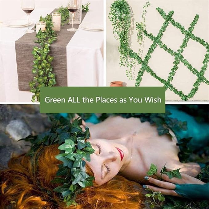 Comtelek 12 Pack Fake Vines for Room Decor with 100 LED String Light Artificial Ivy Garland Hanging Plants Faux Greenery Leaves Bedroom Aesthetic Decor for Home Garden Wall Wedding