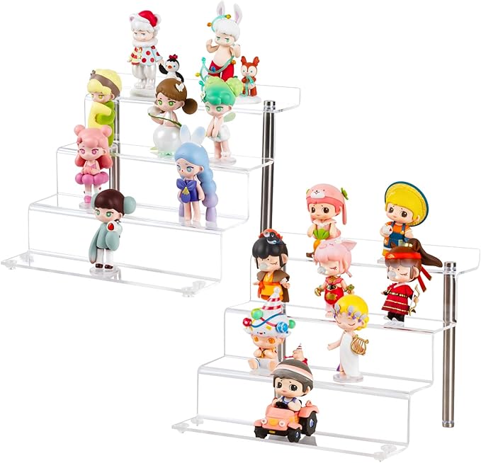 LileZbox 9 x 6 in Acrylic Display Risers Shelf for Pops Figures, Clear 4-Step Display Stand for Display Or Collection (small-2pack)