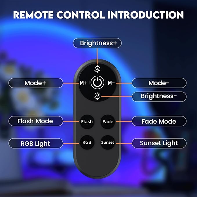 Sunset Lamp Projector with Remote Control and Button Switch,Multicolor Changing LED Projection Lamp 360 Degree Rotation Sunlight Lamp for Bedroom/Photography/Party/Tiktok Live/Room Decor/Gifts Women