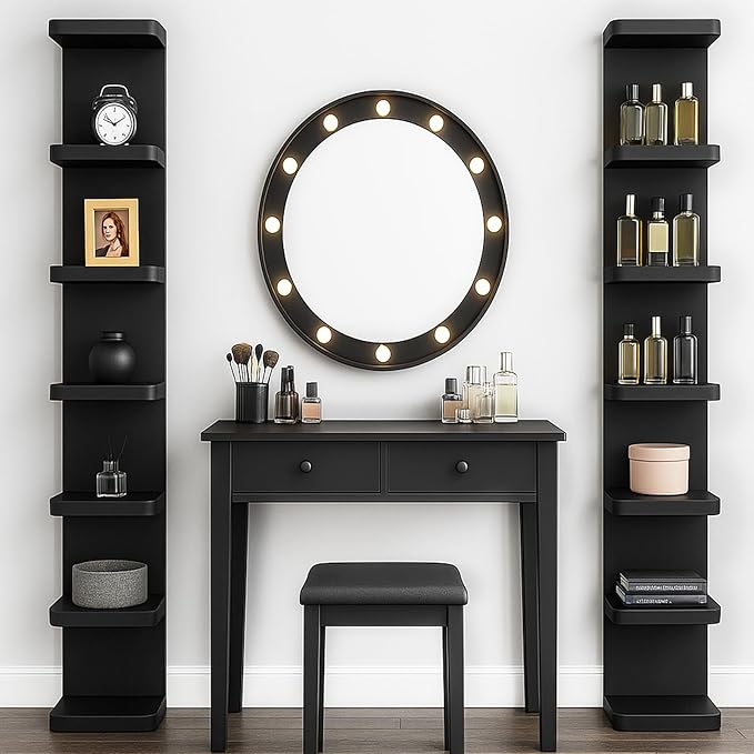 LitaEther Versatile 7 Tier Wall Shelf Unit,Black Lack Wall Shelf,Display Floating Shelf with Round Edge
