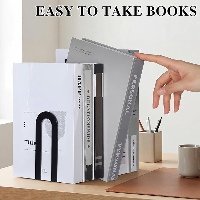 Chunful 6 Pcs Modern Metal Book Ends for Shelves Decorative Small Bookends Book Shelf Organizer Minimalist Design Stopper to Hold Books for Office