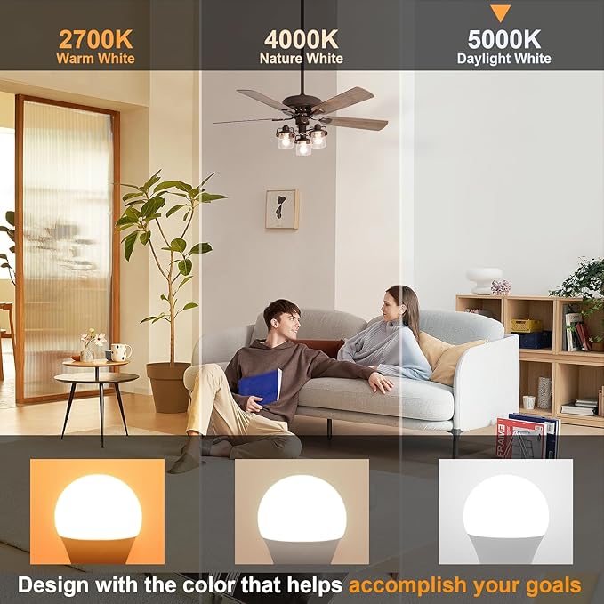 comzler 12 Pack E26 LED Light Bulb, 5000K Daylight 6 Watt 60W Equivalent Small Light Bulbs, A15 Shape Medium Screw Base for Ceiling Fan, CRI 85+, 400Lumen, Non-Dimmable, Home Lighting Decorative