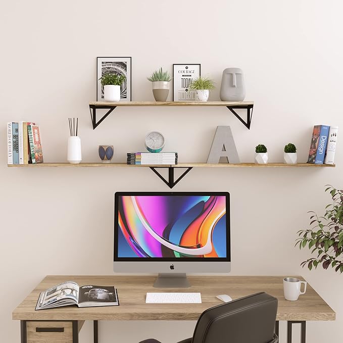 Wallniture Minori Wall Bookshelves for Living Room Decor, 36" Floating Shelves for Bathroom, Kitchen, Bedroom, Floating Bookshelf Wall Storage, Set of 3 Natural Burned
