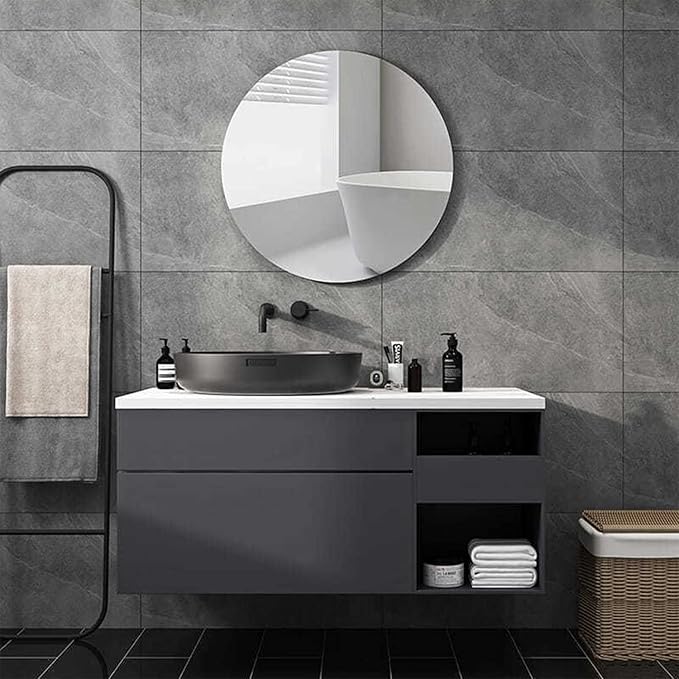 DARENYI 16'' Round Wall Mirror Sheet Self Adhesive, Non Glass, High Clear Acrylic Circle Mirror Decorative for Wall, Bathroom, Bedroom, Door, Deocr