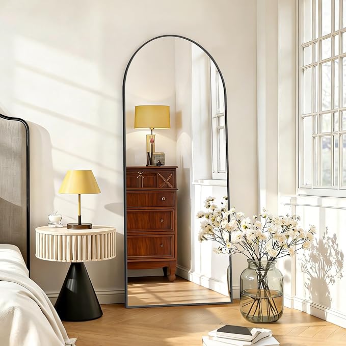 Mirror Full Length 56"x21" Full Body Floor Mirror with Stand, Shatterproof Glass, Aluminum Alloy Frame, Free Standing Wall Mounted or Leaning Arched Mirrors for Bedroom Living Room Entryway