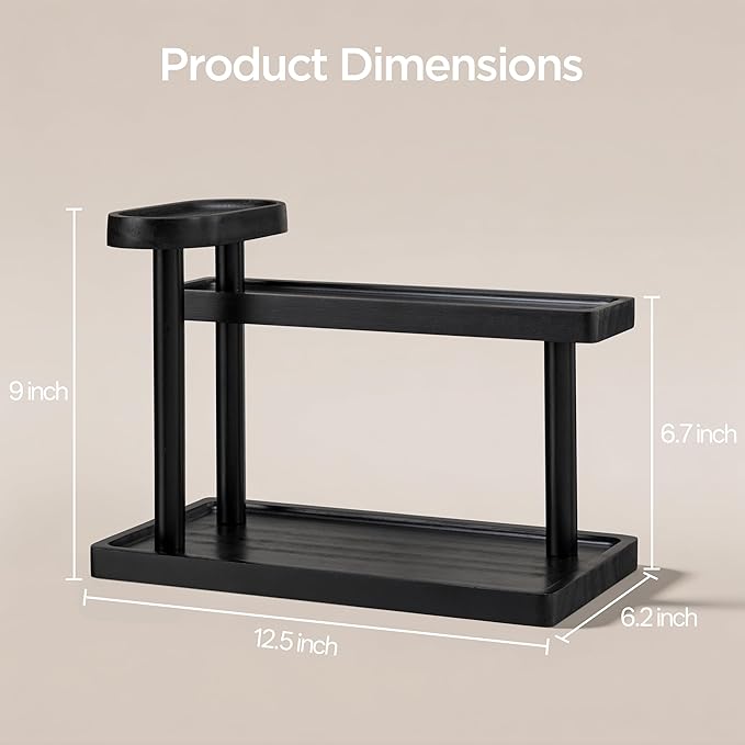 HBlife Cologne Organizer for Men, 12.5 Inch Cologne Stand for Men, Wooden Perfume Rack Display Shelf, 3-Tier Perfume Stand Organizer for Bedroom, Bathroom and Vanity, Ideal for Makeup Storage, Black