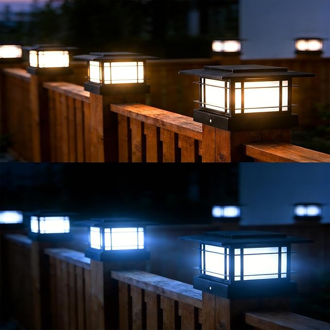 Dynaming 4x4 Solar Post Cap Lights Outdoor with 2 Color Modes, Fence Post Solar Lights Black Shell Fit for Vinyl/Wooden Posts, High Brightness SMD LED Lighting Decor for Garden Deck Patio, 2 Pack