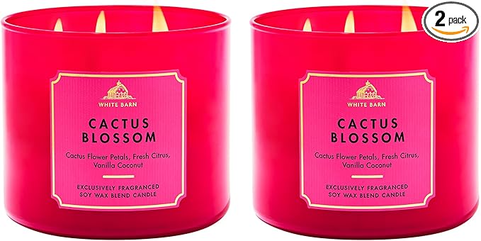 Bath & Body Works Cactus Blossom 3-Wick Candle - Scented Candle for At-Home Use - Long-Lasting, Room-Filling Fragrance - High Fragrance Oil Concentration - Soy Wax Blend - 2-Pack