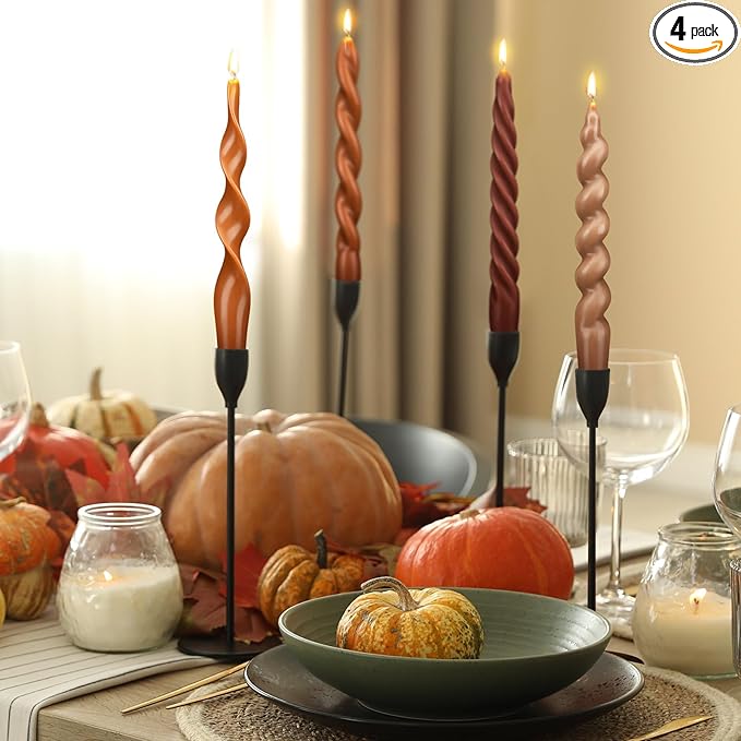 Nuanchu 4 Pcs Twisted Taper Candles Wax Unscented Smokeless Spiral Swirl Candlesticks for Wedding Holiday Dinner Party Home Decorations(7.87 Inch,Pure,Fall Color)