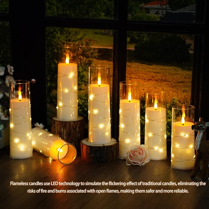 Nimiko Flickering Flameless LED Candles,Battery Operated Candles 24 Pcs with Embedded Star String,Acrylic LED Pillar Candles with Remote,Suitable for Home Decoration to Create an Atmosphere (White)