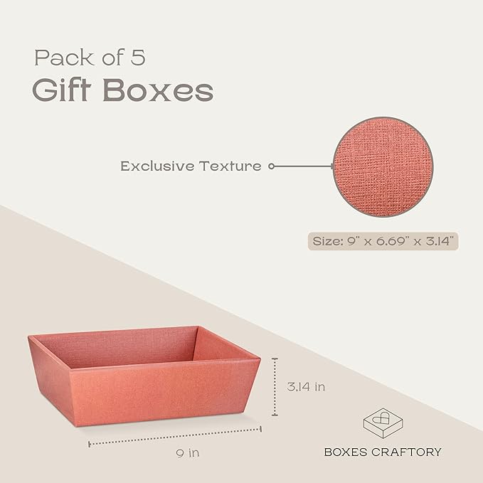 Pack of 5 Empty Baskets for Gifts - Ideal for Christmas and Decorative Trays for Home - 9" x 6.69" x 3.14" Corten Silk