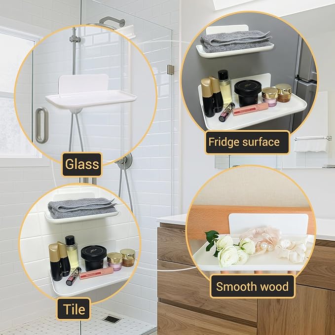 3 Pcs Small Foldable Floating Shelves for Living Room Bathroom,Bedside Shelf No Drill,Adhesive Shelves Organizer,Stick on Wall Rack Shelf Kitchen Entryway Bedroom,Bed Bedside Tray White