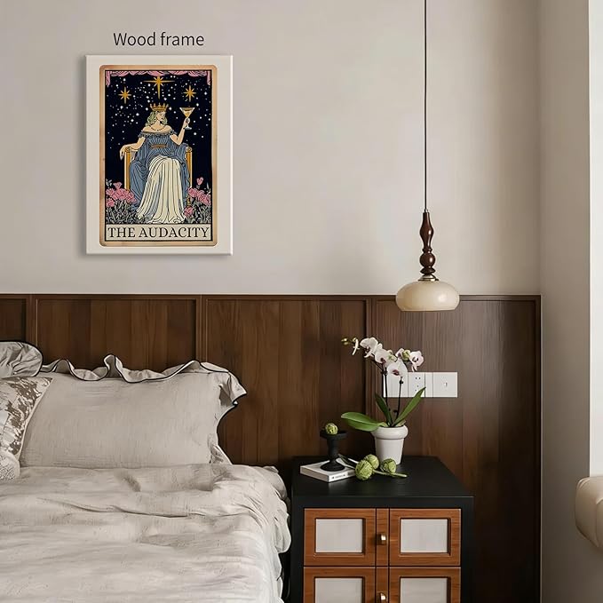 Fun Tarot Canvas Wall Art Feminist Aesthetic Poster Vintage Whimsical Witchy Prints 16X24 inch Framed Trendy Funny Quote Wall Decor for Bedroom Wall Decor